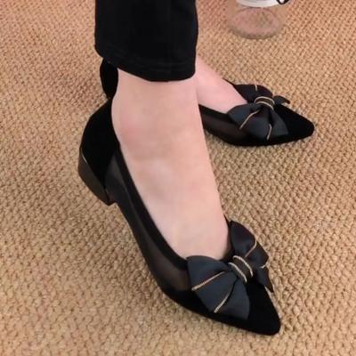 Женские летние босоножки с бантом и острым носком, модные туфли на высоком каблуке, сетчатые туфли на среднем каблуке, женские туфли большого размера 41