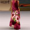 Summer Women's Sleeveless Long V-Neck Printed Jade Flower Dresses
