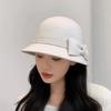 Сохраняющая тепло женская шляпа-панама однотонная шерстяная шляпа-ведро элегантная шляпа-топпер с бантом леди