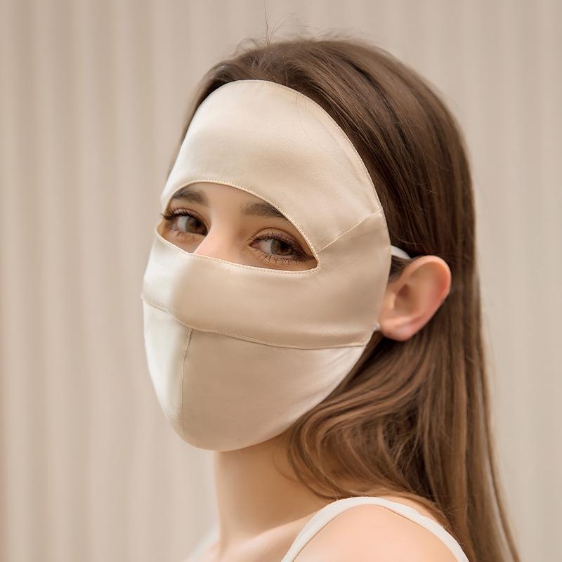 Дышащая маска из шелка тутового дерева для защиты лица и шеи от УФ-лучей для женщин - Летняя велосипедная вуаль
