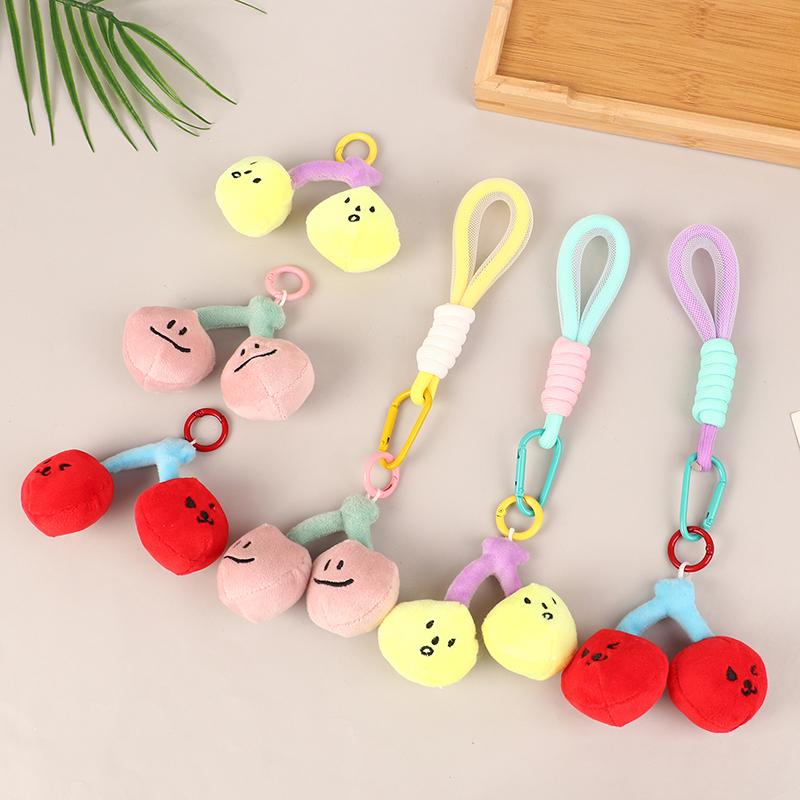 1Pc Cute Plush Cherry Keychains Funny Expression Car Keys Keychains Korean Style