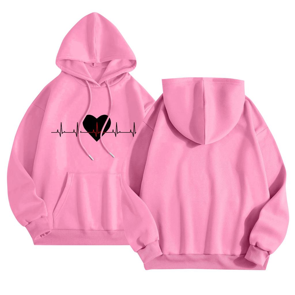 Женский повседневный комфортный плюшевый свитер с длинным рукавом и свободным воротом с капюшоном и принтом Heart Beat