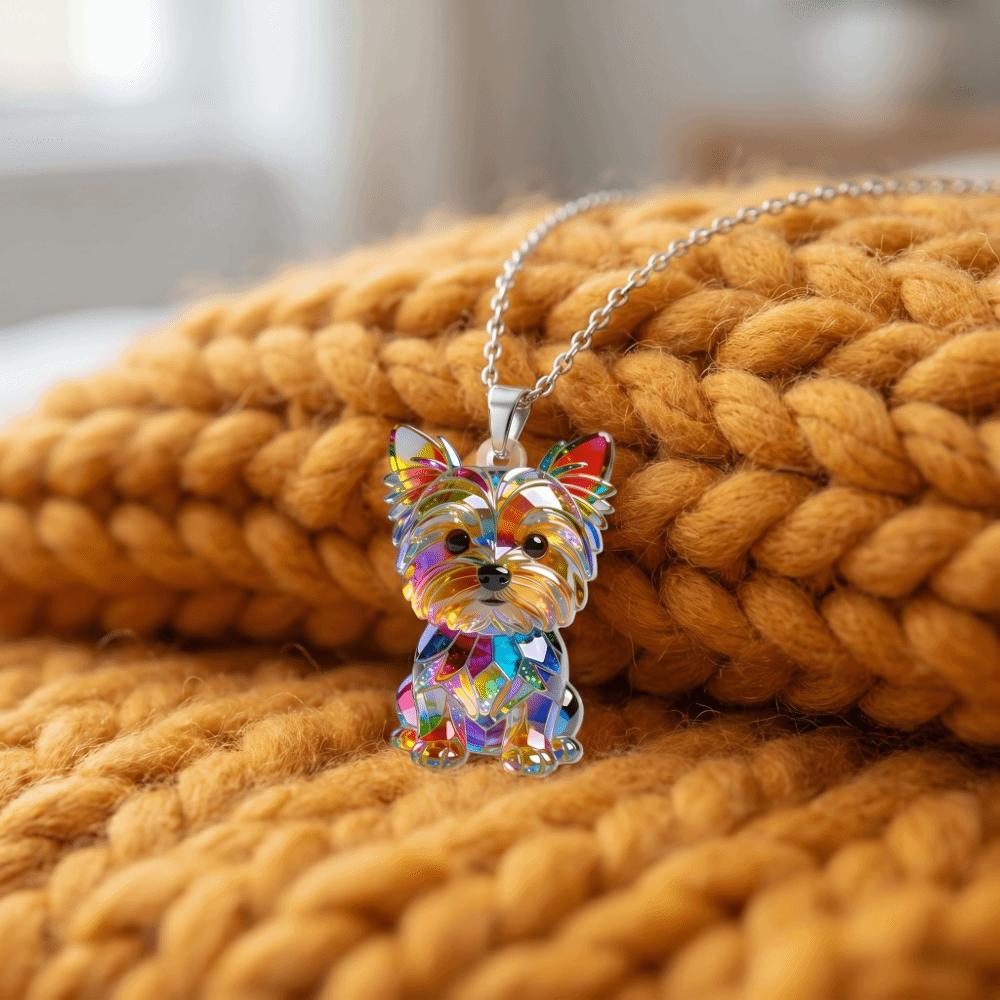 Friendship Yorkshire Terrier Necklace 2D Flat Dog Pendant Necklace Long Sweater Chain  Women