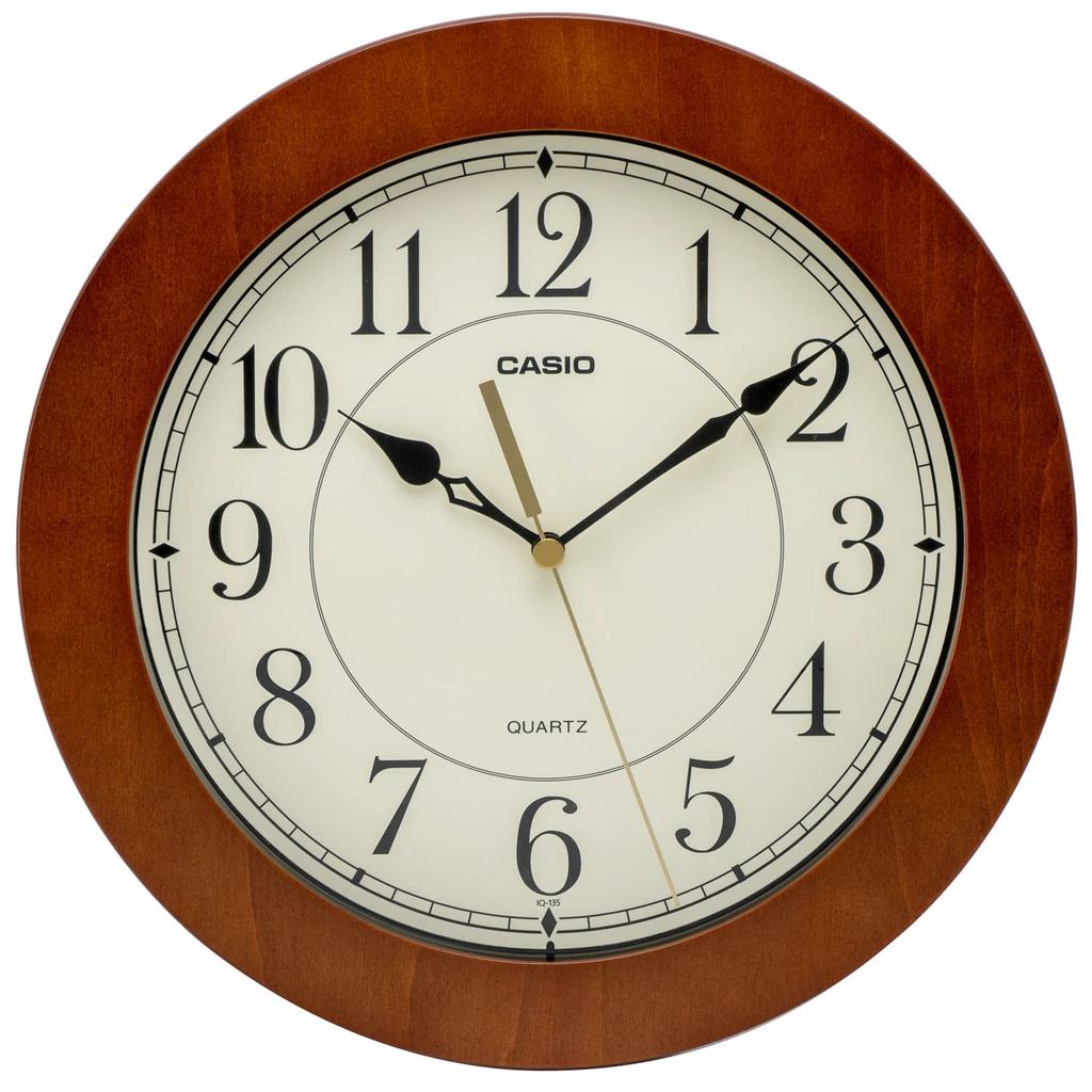 Casio Wall Clock, Brown, Analog, Wooden Frame, Wooden, Wood Grain IQ-135-5JF