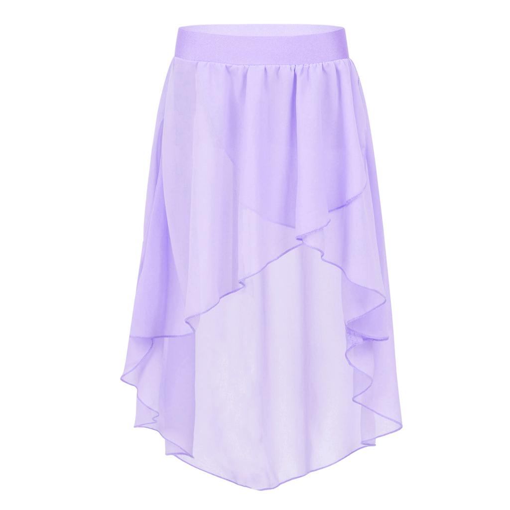 Kids Girls High Low Chiffon Dance Skirt for Lyrical Ballet Latin Jazz Stage Performance