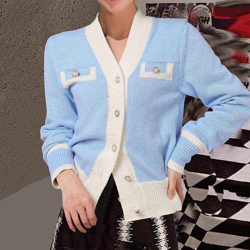 VONDA Women Autumn Winter V-Neck Long Sleeve Patchwork Knittes Cardigans Swerters