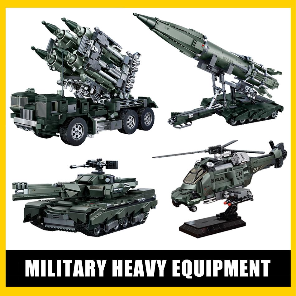 MOC Военный Балистический Ракетный Комплекс Тяжелый Танк Бронированная Машина Вооруженные Вертолеты Модель Строительные Блоки Кирпичики Игрушки Подарок для Детей