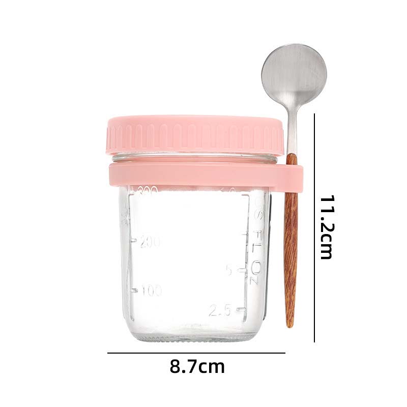 Overnight Oats Container with Lid and Spoon Portable Breakfast Oatmeal Cereal Nut Yogurt Cup 300ML Fruit Salad Food Storage Box