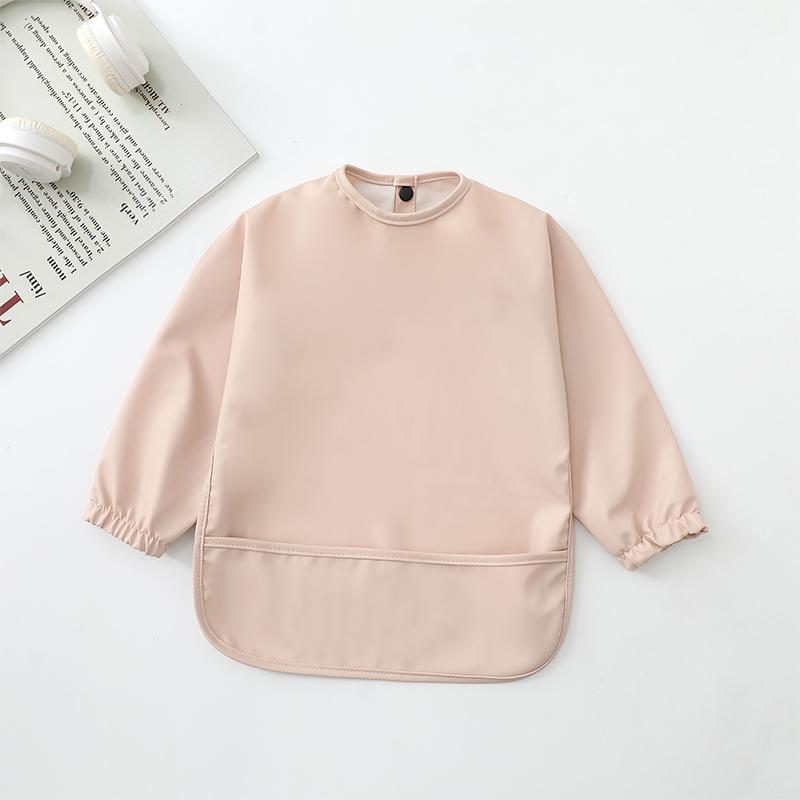 Solid Color Baby Bibs with Long Sleeves Waterproof Children's Feeding Apron Bib for Boys Girls Easy Clean Toddler Art Smocks