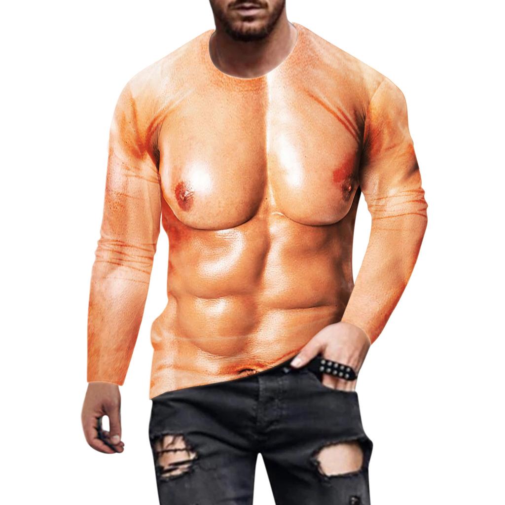 Футболки с забавным принтом Muscle 3D, мужская уличная одежда в стиле хип-хоп, с круглым вырезом и длинным рукавом, свитера Harajuku, футболки, топы, детская одежда