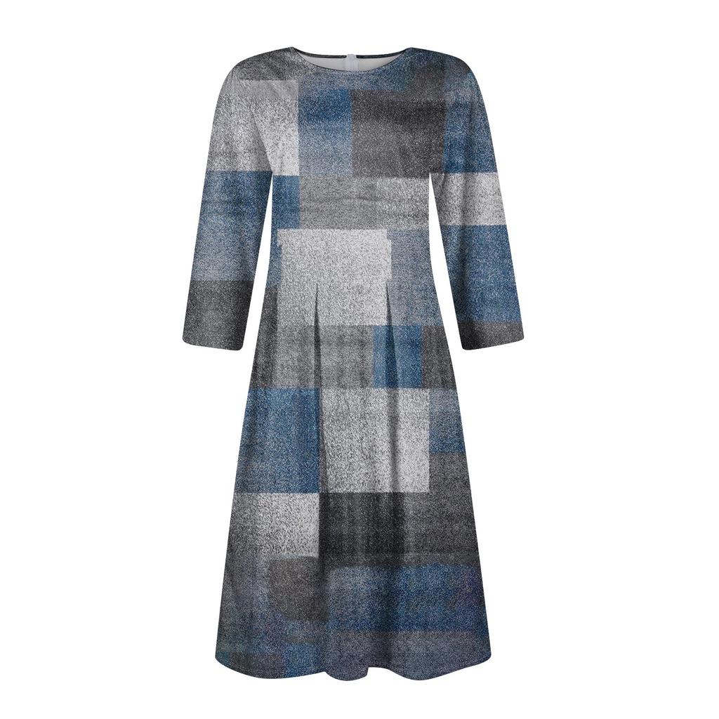 Women's Casual And Fashionable 3/4 Sleeve Pocket With Back Zipper Dress