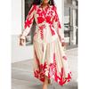 European and American Women's Fashion Summer New Long Sleeve Printed Turn-down Collar Irregular Loose Plus Size African Export Dress