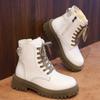 2025 New Thick Sole Women's Boots Large Size Women's Shoes Black Keep Warm Fleece Platform Lace-up Ankle Boots 4875