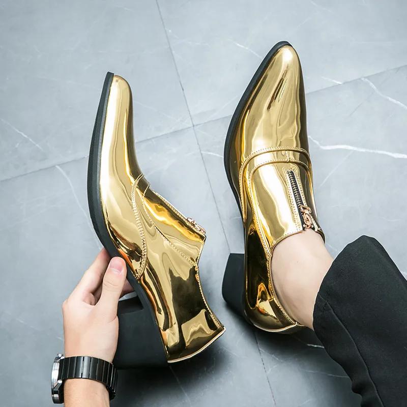 Модные цветные мужские туфли на высоком каблуке, размер 38-46, заостренные кожаные туфли, мужские туфли на квадратном каблуке для выпускного вечера, Zapatos De Vestir Hombre