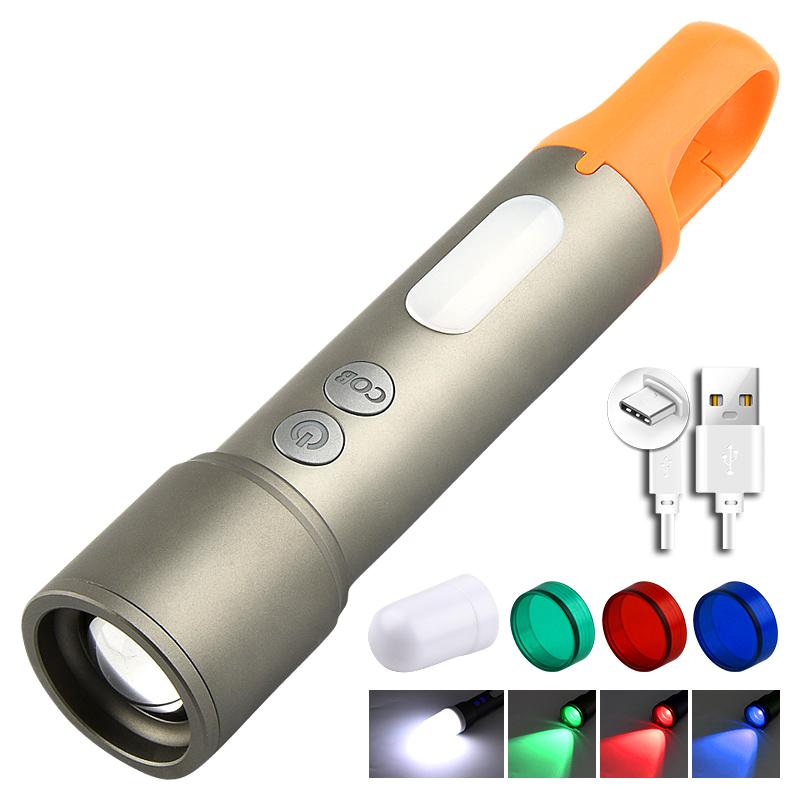 Новый фонарик, мощный фонарик с зарядкой от USB, водонепроницаемый, масштабируемый, для улицы, водонепроницаемый, для охоты, COB-фонарь 18650
