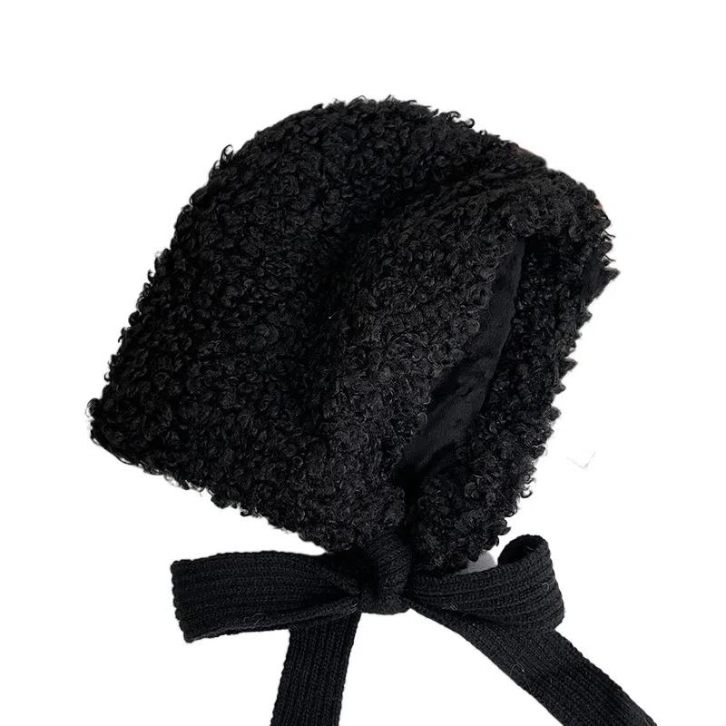 Windproof Lamb Wool Cap Balaclava Women Lei Feng Hat Cute Winter Plush Beanies  Girls
