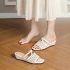 French gentle camellia weaving hollow open-toed one-word cool slippers fashionable square head slope elegant sandals