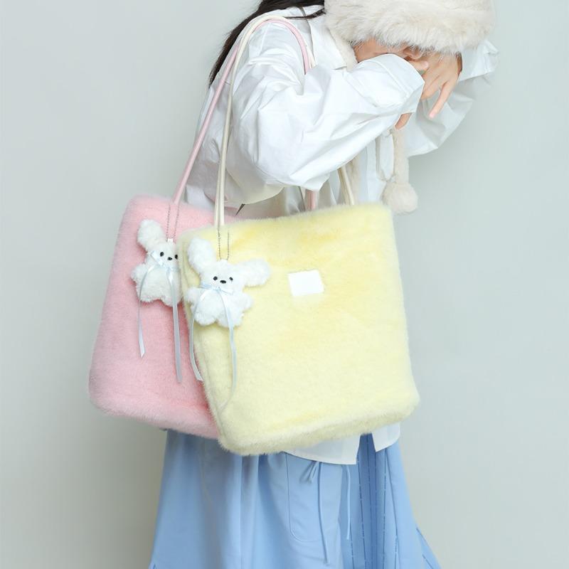 Niche Designer Solid Color Fur Bag Plush Bucket Bag Большая вместительная сумка для подмышек