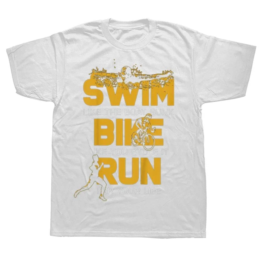 Забавный дизайн для триатлона Мужской Женский Триатлонисты Плавание Велосипед Бег Футболка Летняя Графическая Хлопковая Уличная Одежда Короткий Рукав Подарки Футболка