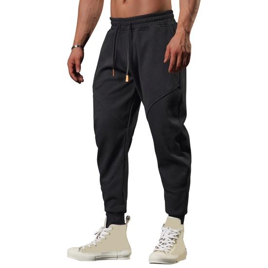 Spring Fall Men Pants Loose Drawstring Elastic Waist Pockets Ankle-banded Solid Color Patchwork