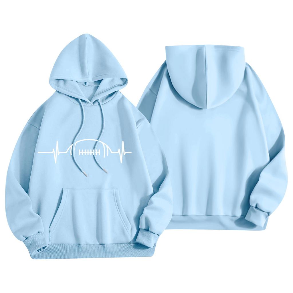 Women's Fashion Lightweight Long Sleeve Pullover With Pockets Rugby Print Hoodie