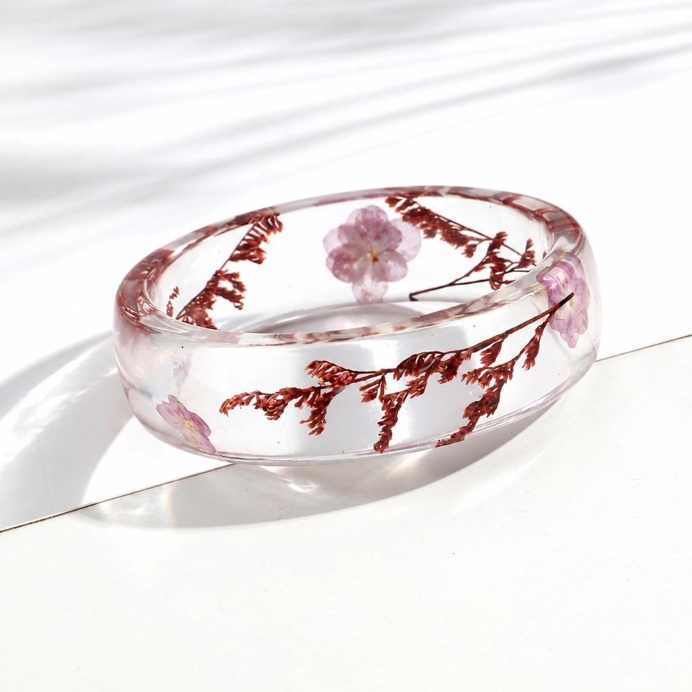 Transparent Design Flower Bangle Round Shape Transparent Resin Bracelet Casual Accessory