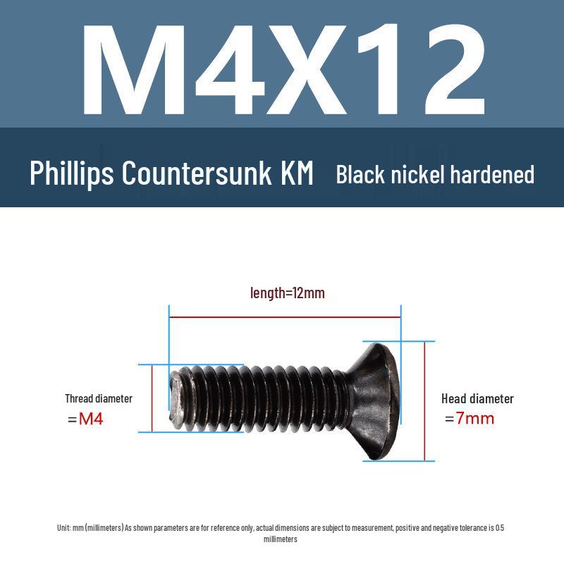 Yigu Carbon Steel Black Nickel Hardened KM Phillips Flat Head Screws M2-M4 for Electronics