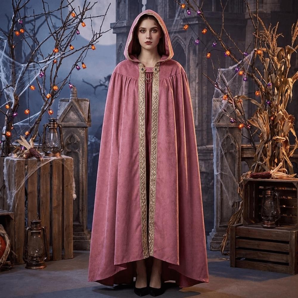 Pastoral Ribbon Edge Medieval Cloak Fantasy Hooded Cape Warrior Cloak Halloween Cloak Adult