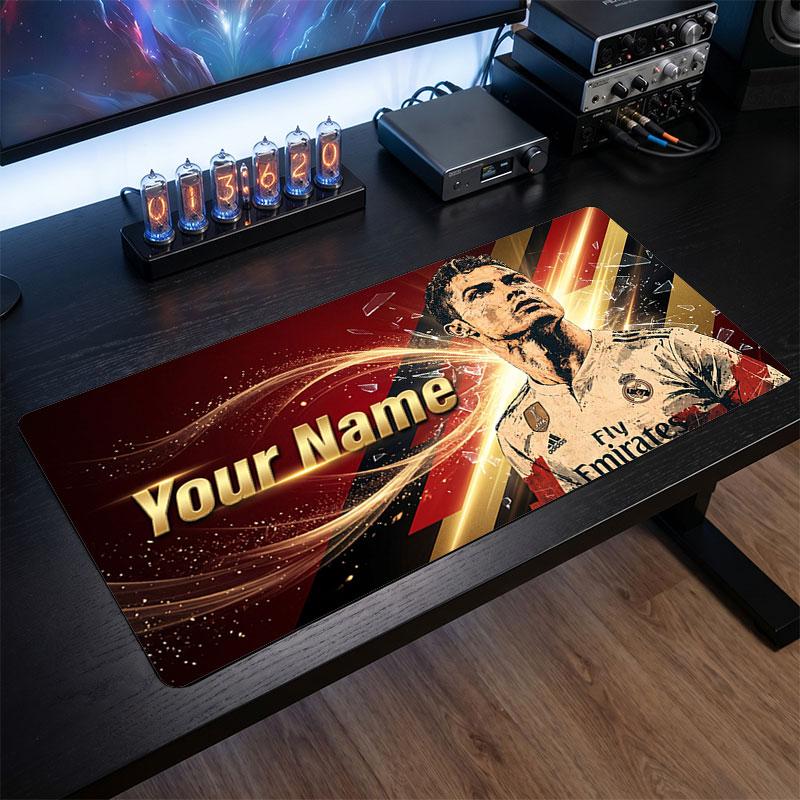 Cristiano Ronaldo Custom Large Mouse Pad, Personalized Name Text Print, Football Logo Non‑Slip Desk Mat Gaming Gift