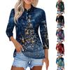 Women's Fashion Casual Lapel Short 3/4 Sleeve Christmas Print Shirt Women's Button Up Tops