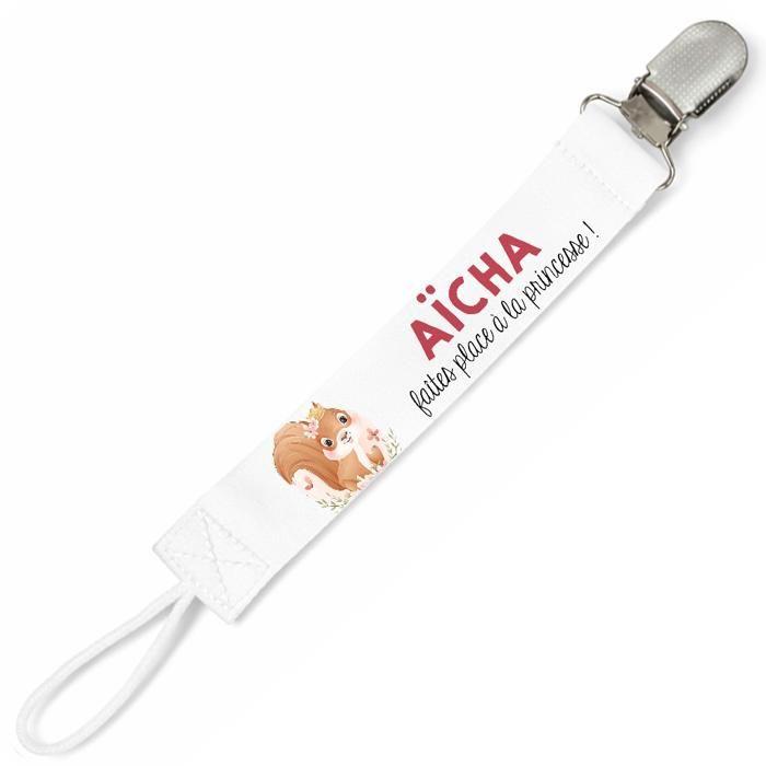 Planetee Attache tétine pour prénom AICHA faites place a la princesse | Attache sucette cadeau naissance