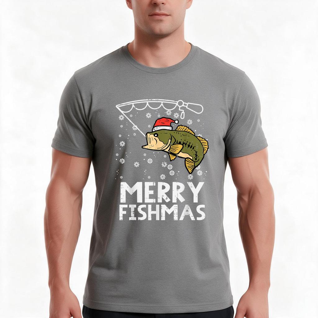 Merry Fishmas Fish Fishing Xmas Pjs Christmas Pajama Dad Unisex Tshirt Summer Casual Cotton Tee Oversized Streetwear Tops