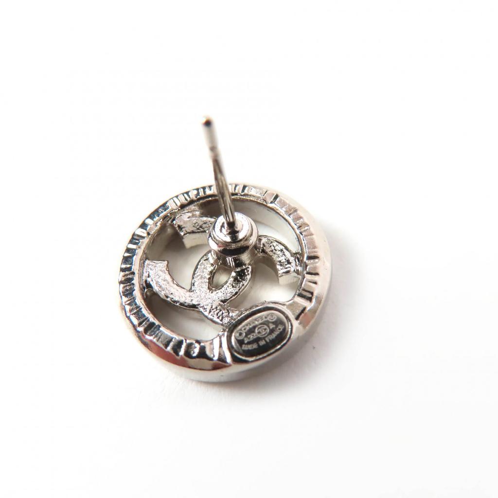 Отличные серьги CHANEL Круг с логотипом COCO стразы Серебристый металл AB9068 A22A Б/у