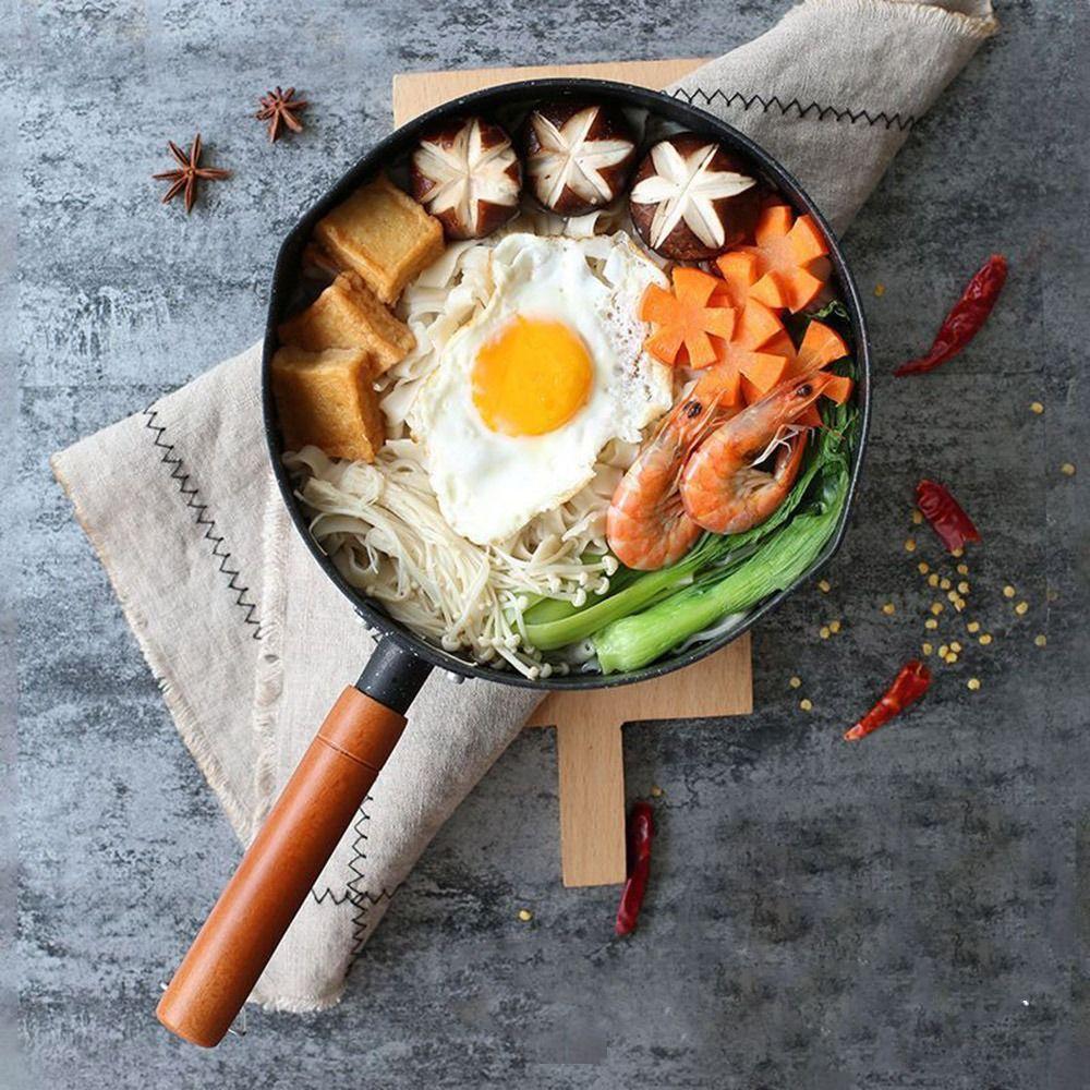 Портативная сковорода для омлета с антипригарным покрытием и деревянной ручкой, кастрюля из пшеничного камня, кастрюля для лапши, кухонные принадлежности