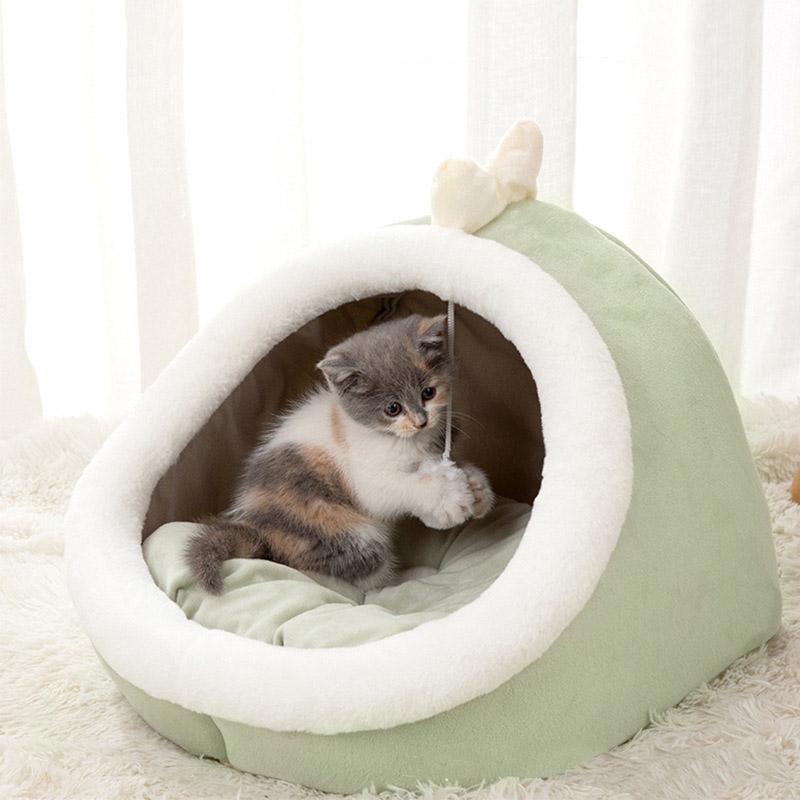 2021 Sweet Cat Bed Warm Pet Basket Cozy Kitten Lounger Cushion Cat House Tent Very Soft Small Dog Mat Bag For Washable Cave Cats Beds