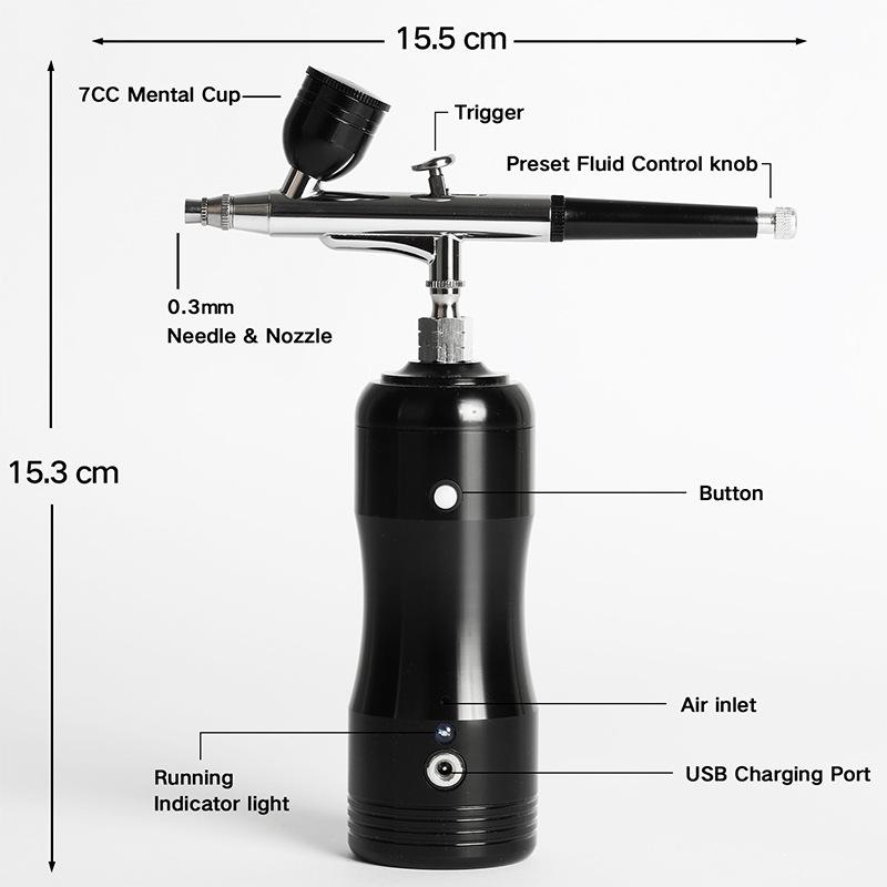 Портативный комплект аэрографа с компрессором и веревочным пистолетом-распылителем Перезаряжаемый распылитель двойного действия двойного назначения
