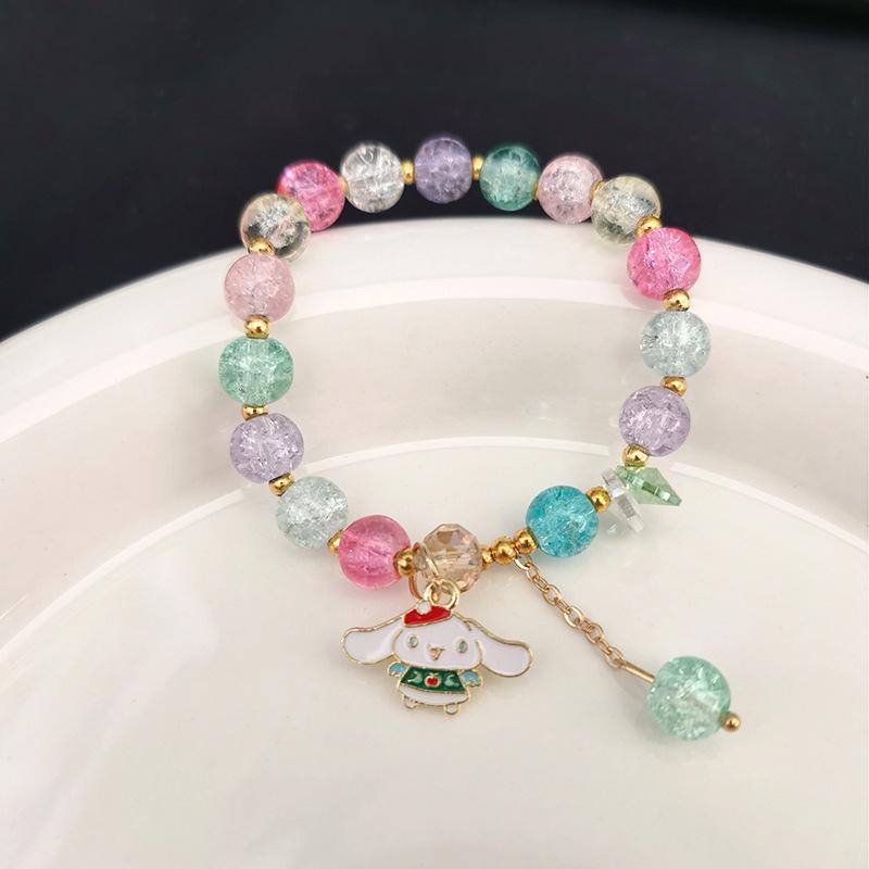 Браслет из бисера и кристаллов Sanrio Popcorn: Мультяшный брелок «Клубничный медведь и Куроми» - Идеальный рождественский подарок для лучших подруг