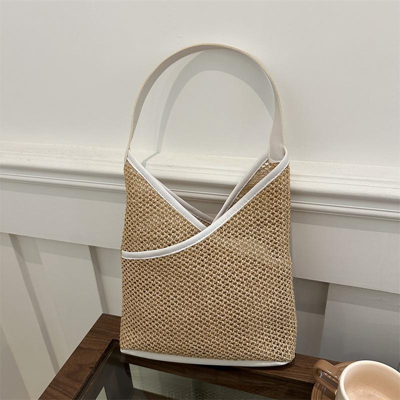 Французская соломенная плетеная литературно-художественная сумка-ведро большой емкости, новая летняя свежая плетеная женская сумка