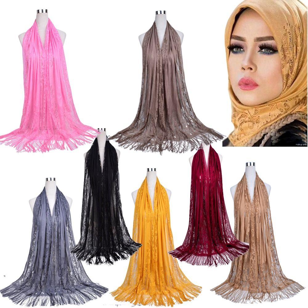 Women Girls Headwear Headscarf Luxury Head Scarves Hijab Shawl Scarf Hollow Tassel Scarf Head Wrap