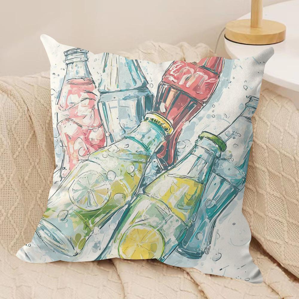 Summer Drinking Cushion Cover Silky Short Plush DoubleSided Printed Pillow Case for Sofa All Seasons Home Decor Gift
