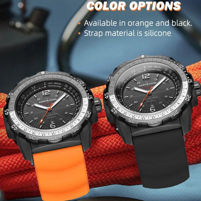NORTH EDGE EVOQUE 2 Мужские цифровые военные часы на солнечных батареях Экологические мужские спортивные наручные часы Светящиеся часы Водонепроницаемые 50M