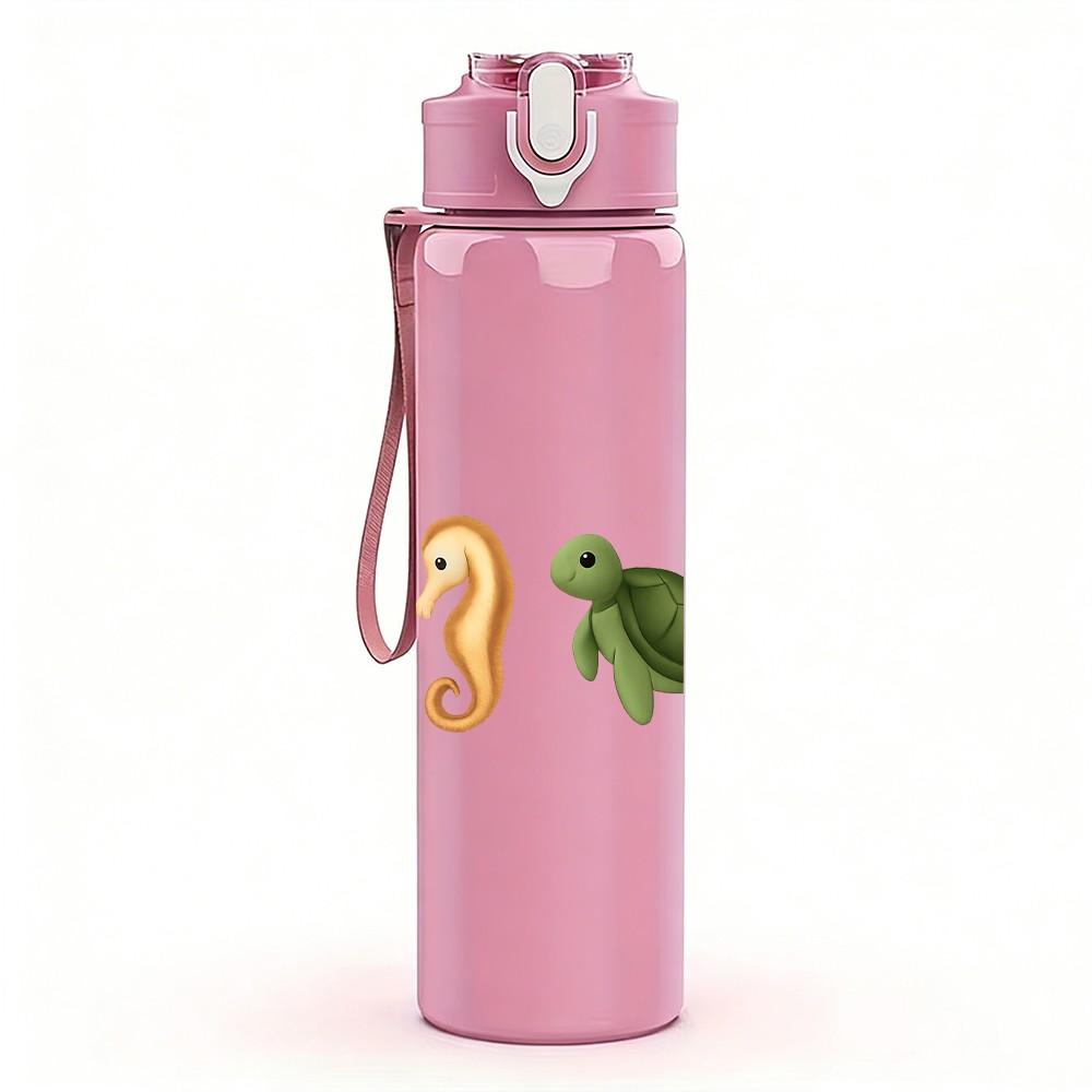 1PC Mixed Ocean Creature Sketch 750ml Color Plastic Sports Water Bottle Leakproof Flip Straw Lid Suitable for Sports Office Home Use