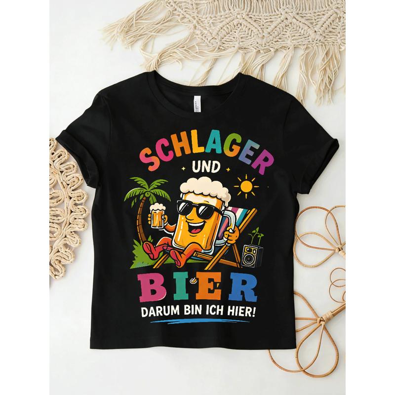 Men' Schlagerparty -Themed T-Shirt - Lightweight Round Neck Casual Tee with Schlager Malle Party(6) Print, Machine Washable Suitable for Seaside