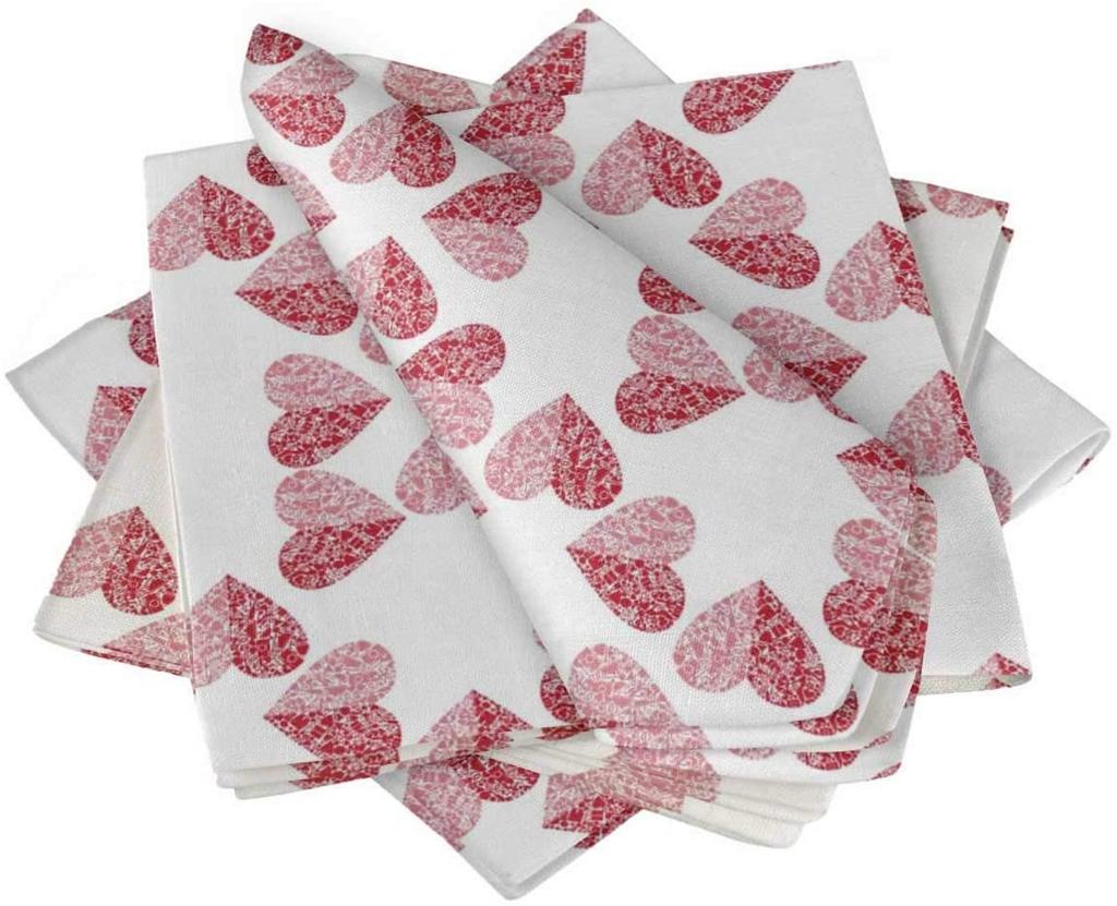 S4Sassy White Red Heart Праздничные вечеринки Ткань Столовое белье Многоразовый набор обеденных салфеток 18 x 18 дюймов(Пакет