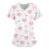 Women Working Uniform Smile Heart Print Cartoon Cat Dog Short Sleeve V-neck Tops Femme Blouse Nurse Work Wear Medical Uniforms