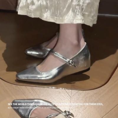 Версия из овчины~ Французский золотой острый носок с туфлями Мэри Джейн, женские туфли с мелким вырезом, женские одинарные туфли на плоской подошве с внутренней высотой