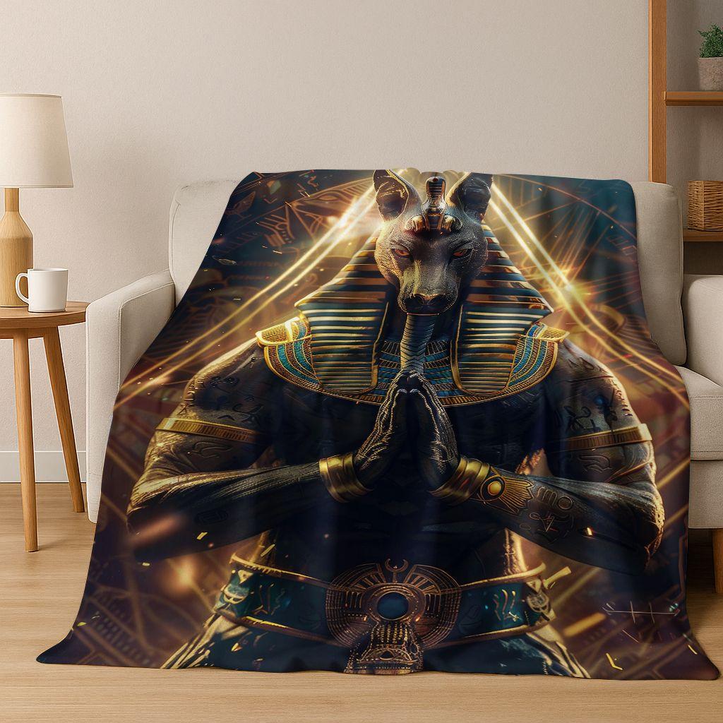 Ancient Egyptian Gods Dead Anubis Pharaoh Tutankhamun Mask Flannel Blanket,Cozy Soft Throw Blanket for Home Bedroom Bed Sofa Kid
