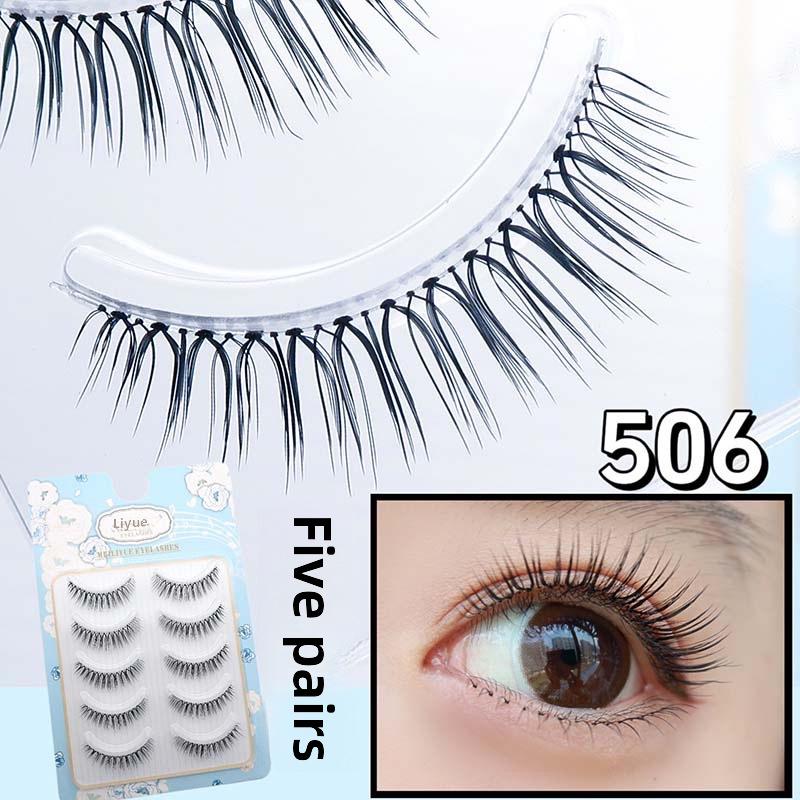 Meiliyue Japanese Style 5 Pairs Slender Cartoon False Eyelashes with Transparent Stem