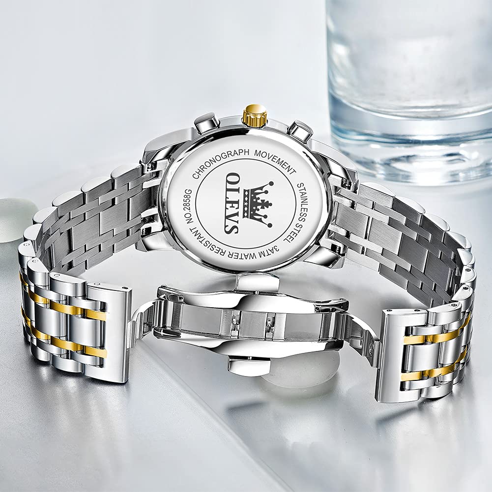 OLEVS Quartz Analog Waterproof Watch with Silver Stainless Steel Stylish and Popular for Business and Casual Blue Dial Men's Band, Wear,