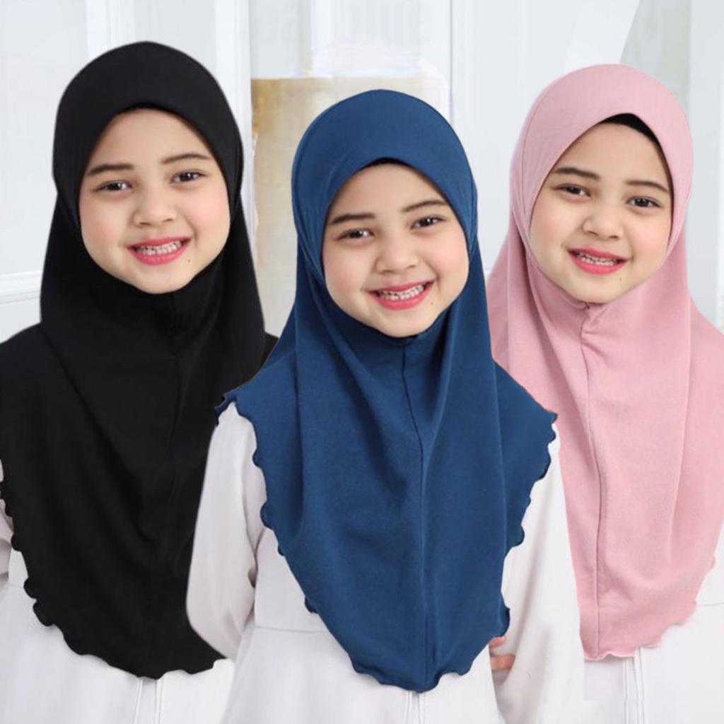 Solid Color Children Hijabs Muslim Headscarf Kids Hijab Islamic Scarf Shawls Soft Stretch for Teen Girls Turban